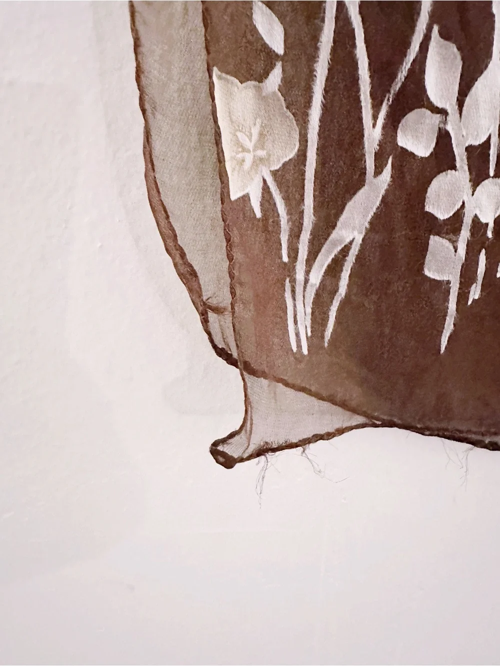 Vintage Silk Flocked Velvet Brown Floral Scarf Shawl